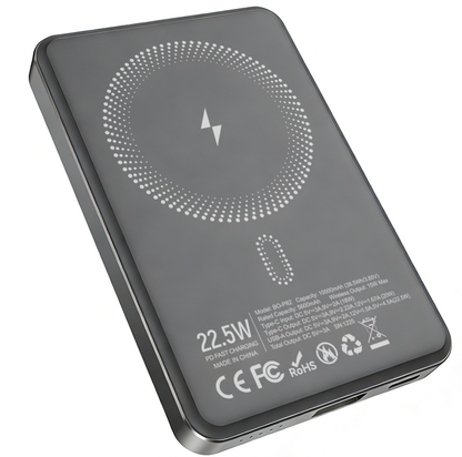 Bežična Eksterna Baterija BWOO BO-P82, 10000mAh, 22.5W, PD + FQI, 1 x QI - 1 x USB-C, Siva