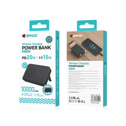 Eksterna baterija Wireless BWOO BO-P59, 10000mAh, 20W, PD + FQI, 1 x QI - 1 x USB-C, Crna