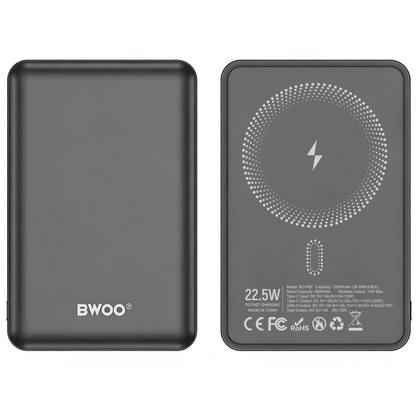 Bežična Eksterna Baterija BWOO BO-P82, 10000mAh, 22.5W, PD + FQI, 1 x QI - 1 x USB-C, Siva