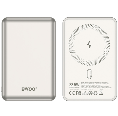 Bežična Eksterna Baterija BWOO BO-P82, 10000mAh, 22.5W, PD + FQI, 1 x QI - 1 x USB-C, Bela