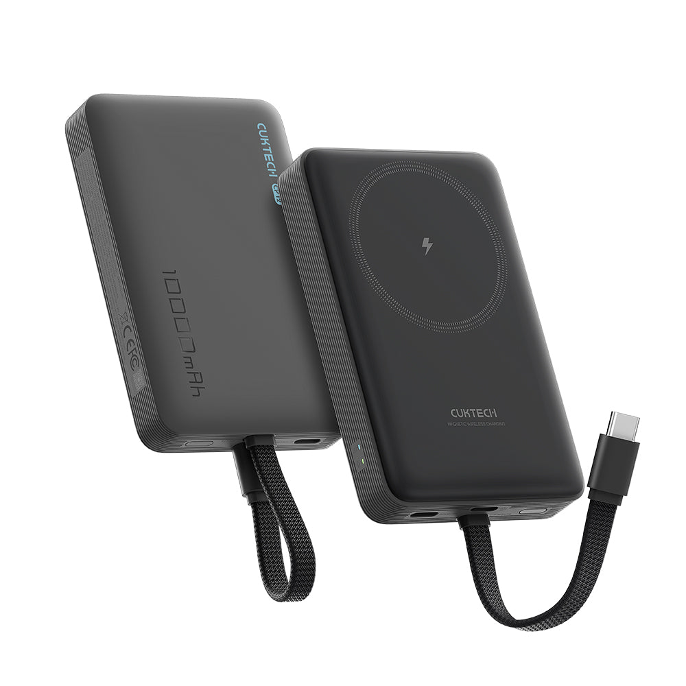 Bežična eksterna baterija Cuktech WPB100L, 10000mAh, 22.5W, PD + FQI, 1 x QI - 2 x USB-C, Crna CKWPB100LGLBK