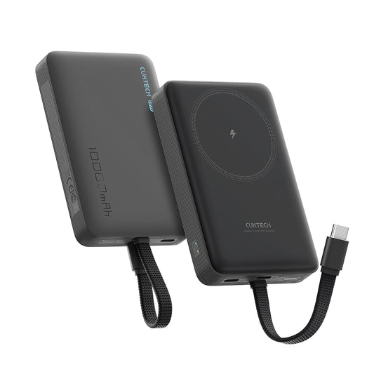 Bežična eksterna baterija Cuktech WPB100L, 10000mAh, 22.5W, PD + FQI, 1 x QI - 2 x USB-C, Crna CKWPB100LGLBK