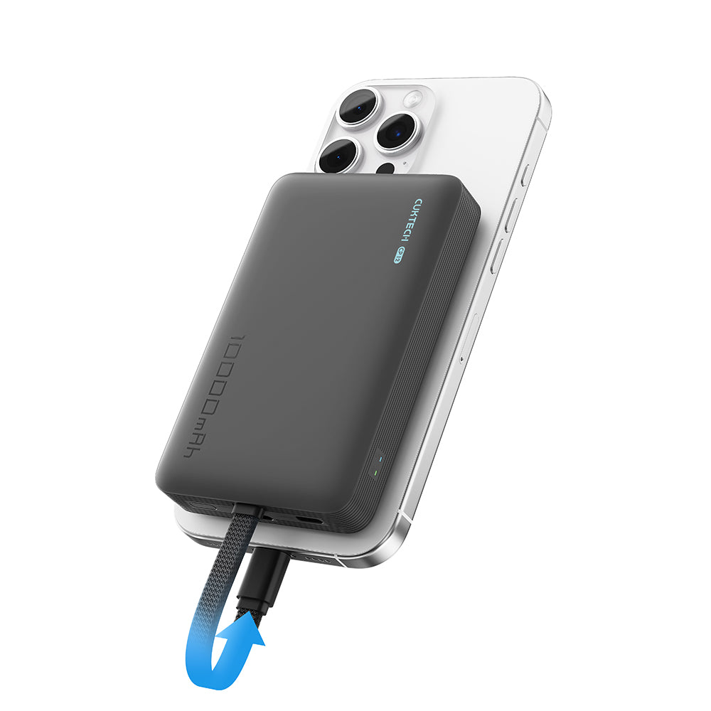 Bežična eksterna baterija Cuktech WPB100L, 10000mAh, 22.5W, PD + FQI, 1 x QI - 2 x USB-C, Crna CKWPB100LGLBK