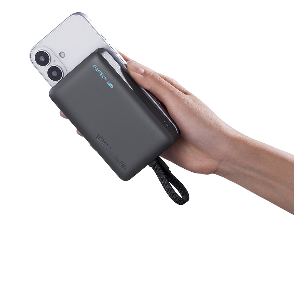 Bežična eksterna baterija Cuktech WPB100L, 10000mAh, 22.5W, PD + FQI, 1 x QI - 2 x USB-C, Crna CKWPB100LGLBK