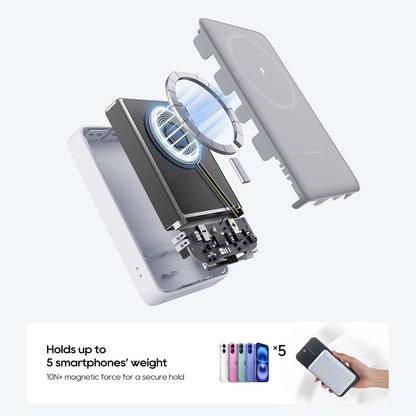 Bežična eksterna baterija Cuktech WPB100N, 10000mAh, 20W, PD + FQI, 1 x QI - 1 x USB-C, Bela CKWPB100NGLGR