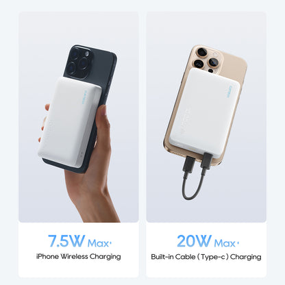 Bežična eksterna baterija Cuktech WPB100N, 10000mAh, 20W, PD + FQI, 1 x QI - 1 x USB-C, Bela CKWPB100NGLGR