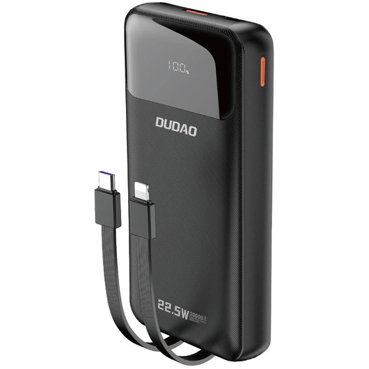 External Battery Dudao K15Pro, 20000mAh, 22.5W, QC + PD, 1 x USB-A - 1 x USB-C, Black 