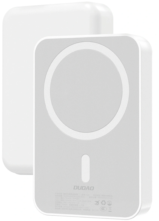 Spoljna baterija Wireless Dudao K26, 10000mAh, 20W, PD + FQI, 1 x QI - 1 x USB-C, Bela