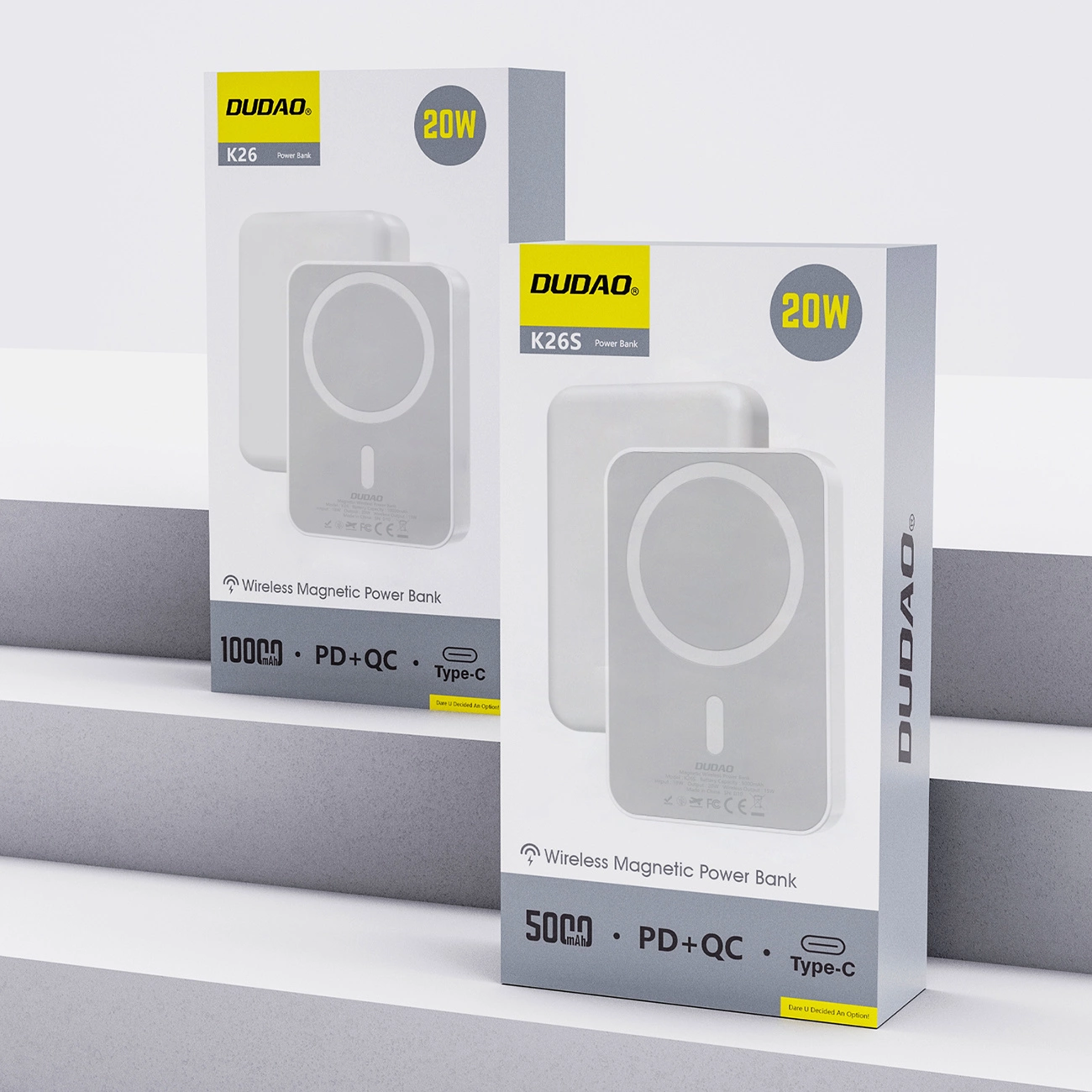 Spoljna baterija Wireless Dudao K26s, 5000mAh, 20W, PD + FQI, 1 x QI - 1 x USB-C, Bela