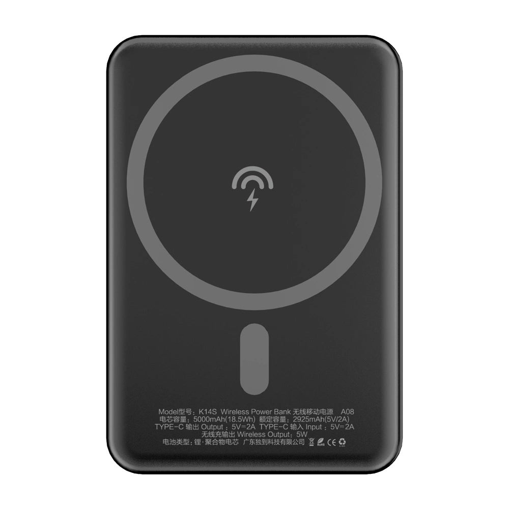 Eksterna bežična baterija Dudao K14S, 5000mAh, 10W, PD + QI, 1 x QI - 1 x USB-C, Crna