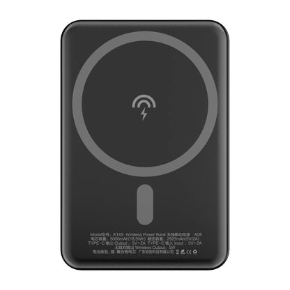 Eksterna bežična baterija Dudao K14S, 5000mAh, 10W, PD + QI, 1 x QI - 1 x USB-C, Crna