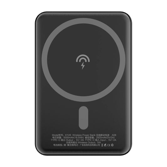 Eksterna bežična baterija Dudao K14S, 5000mAh, 10W, PD + QI, 1 x QI - 1 x USB-C, Crna