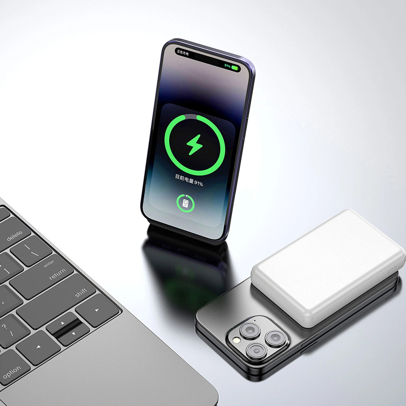 Bežična Eksterna Baterija Dudao K14S, 5000mAh, 20W, QC + PD + FQI, 1 x QI - 1 x USB-A - 1 x USB-C, Bela