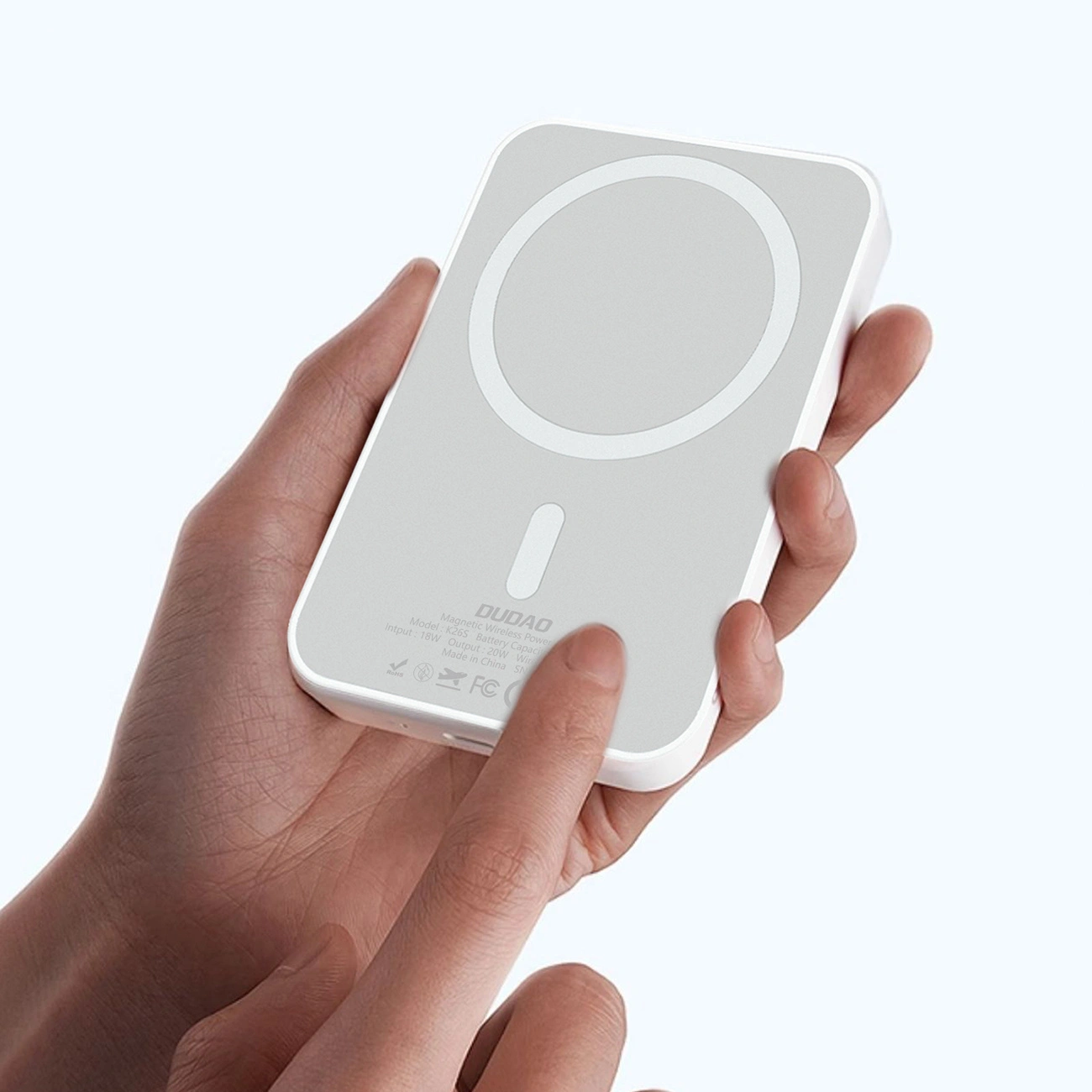Spoljna baterija Wireless Dudao K26, 10000mAh, 20W, PD + FQI, 1 x QI - 1 x USB-C, Bela