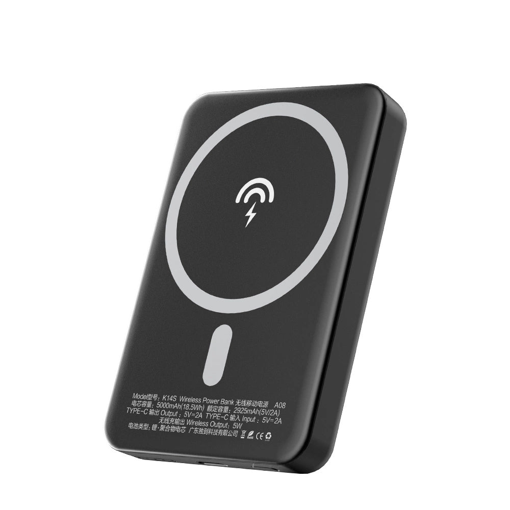 Eksterna bežična baterija Dudao K14S, 5000mAh, 10W, PD + QI, 1 x QI - 1 x USB-C, Crna