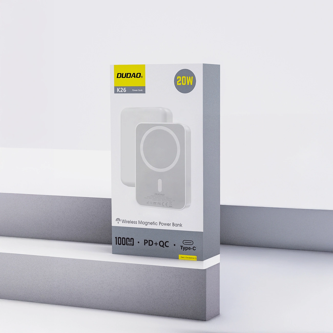 Spoljna baterija Wireless Dudao K26, 10000mAh, 20W, PD + FQI, 1 x QI - 1 x USB-C, Bela