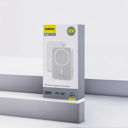 Spoljna baterija Wireless Dudao K26, 10000mAh, 20W, PD + FQI, 1 x QI - 1 x USB-C, Bela
