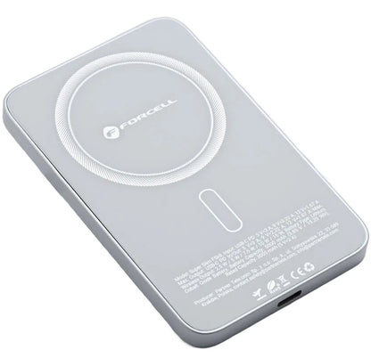 Spoljna baterija Wireless Forcell F5K8, 5000mAh, 15W, PD + FQI, 1 x QI - 1 x USB-C, Bela