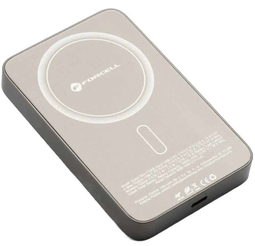 Spoljna baterija Wireless Forcell F5K8, 5000mAh, 15W, PD + FQI, 1 x QI - 1 x USB-C, Zlatna