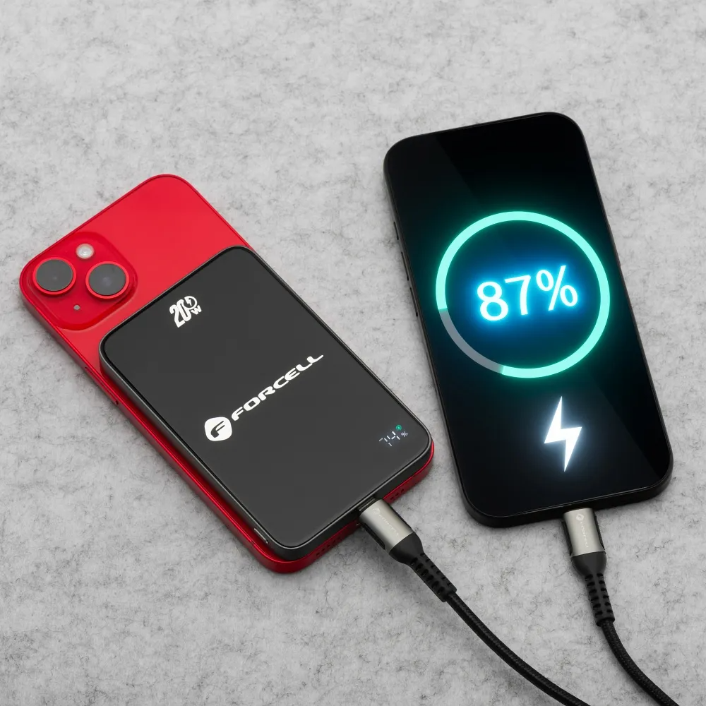 Spoljna bežična baterija Forcell F5K8, 5000mAh, 15W, PD + FQI, 1 x QI - 1 x USB-C, Crna