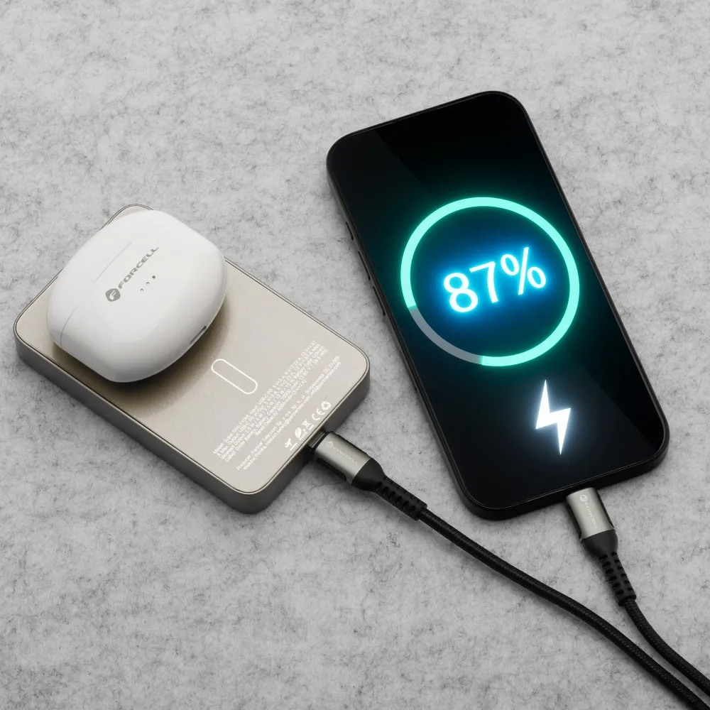 Spoljna baterija Wireless Forcell F10K8, 10000mAh, 15W, PD + FQI, 1 x QI - 1 x USB-C, Zlatna