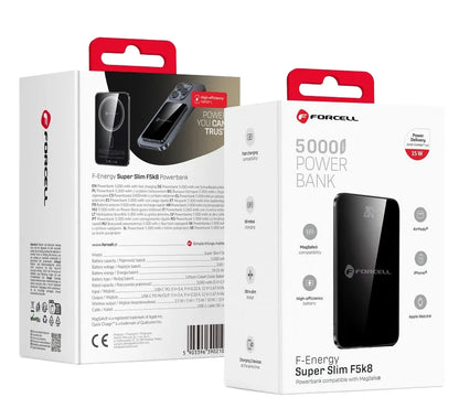 Spoljna bežična baterija Forcell F5K8, 5000mAh, 15W, PD + FQI, 1 x QI - 1 x USB-C, Crna