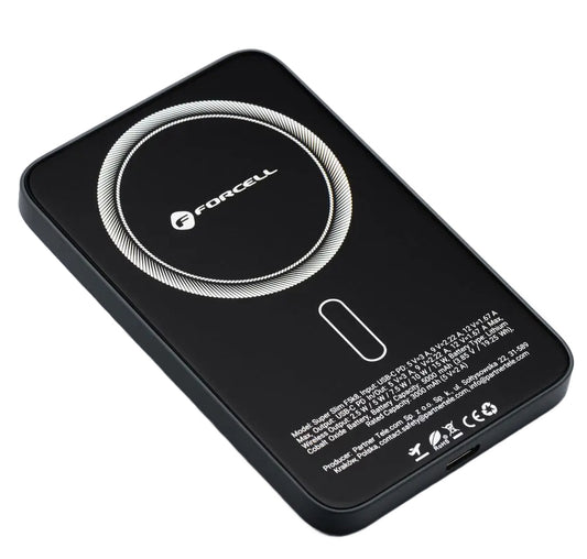 Spoljna bežična baterija Forcell F5K8, 5000mAh, 15W, PD + FQI, 1 x QI - 1 x USB-C, Crna