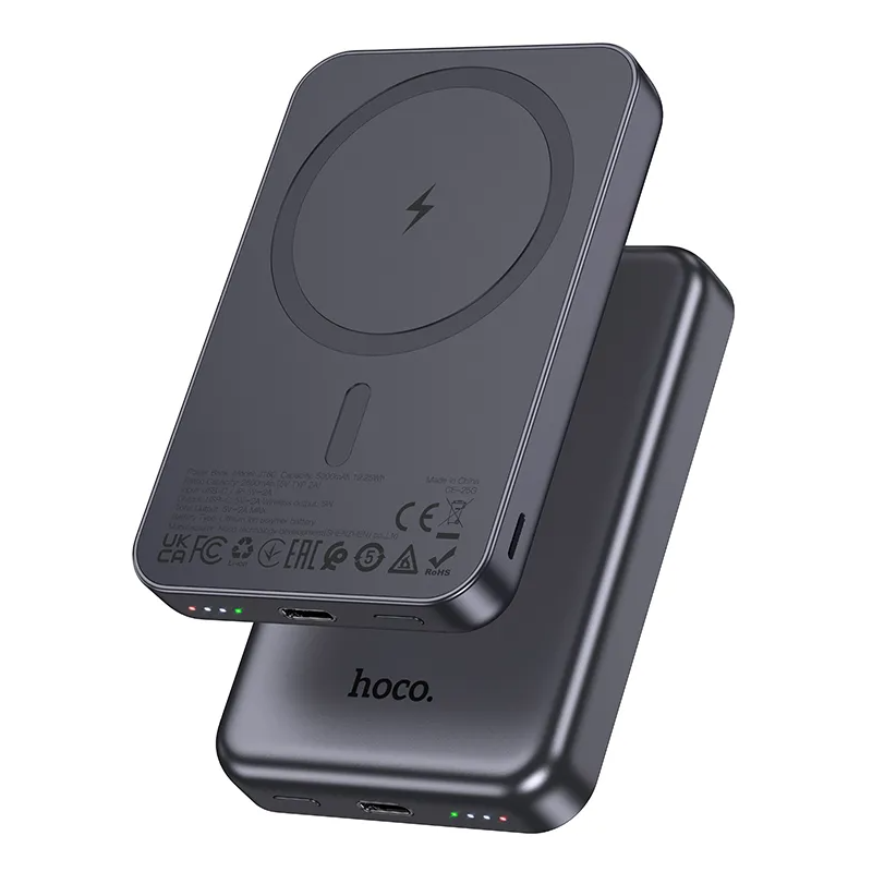 Bežična Eksterna Baterija HOCO J160, 5000mAh, 10W, 1 x QI - 1 x USB-C, Siva