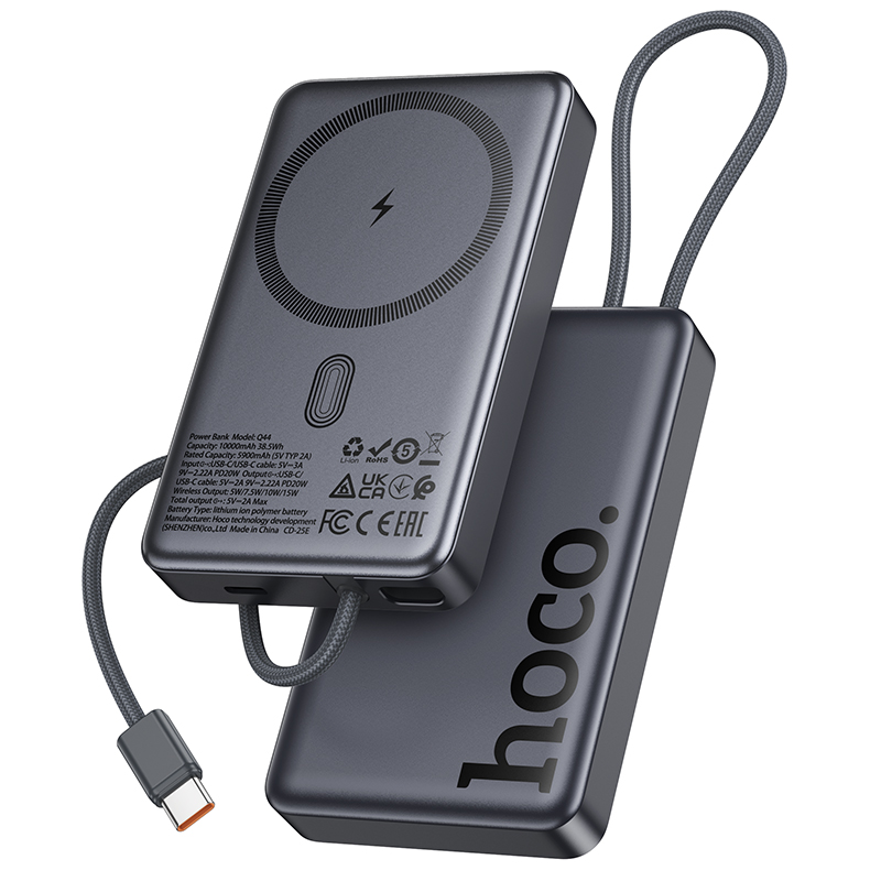 Bežična Eksterna Baterija HOCO Q44, 10000mAh, 20W, PD + FQI, 1 x QI - 2 x USB-C, Siva