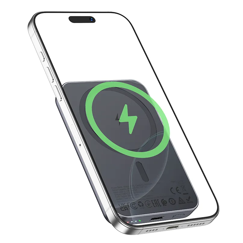 Bežična Eksterna Baterija HOCO J160, 5000mAh, 10W, 1 x QI - 1 x USB-C, Siva