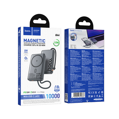 Bežična Eksterna Baterija HOCO Q44, 10000mAh, 20W, PD + FQI, 1 x QI - 2 x USB-C, Siva
