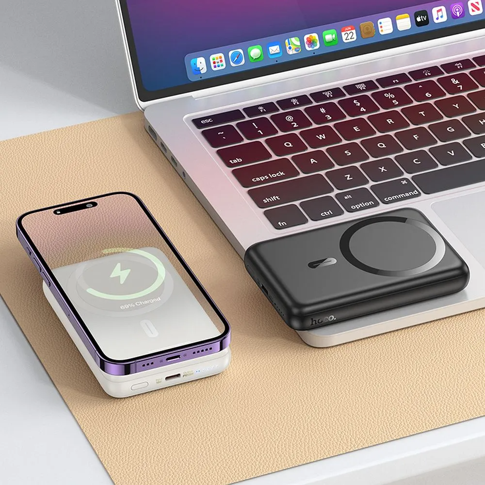 Spoljna bežična baterija HOCO J141, 10000mAh, 20W, PD + FQI, 1 x QI - 1 x USB-C, Crna