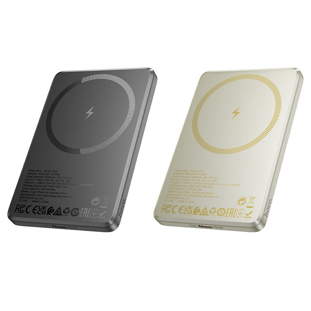 Bežična Eksterna Baterija HOCO Q26, 5000mAh, 20W, PD + FQI, 1 x QI - 1 x USB-C, Siva