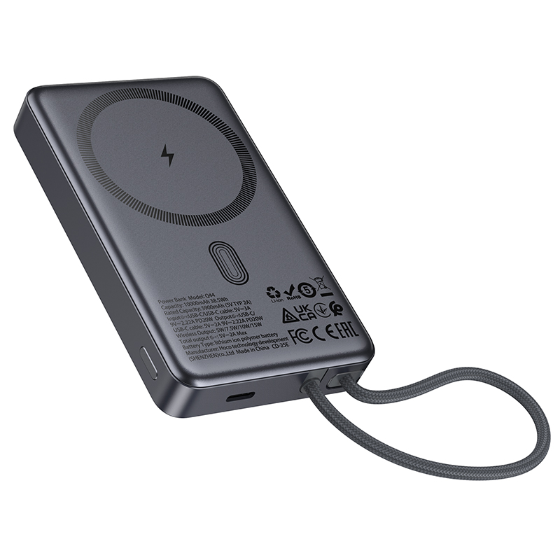 Bežična Eksterna Baterija HOCO Q44, 10000mAh, 20W, PD + FQI, 1 x QI - 2 x USB-C, Siva