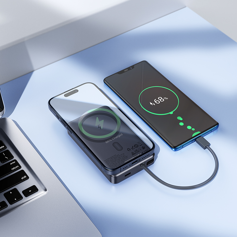 Bežična Eksterna Baterija HOCO Q44, 10000mAh, 20W, PD + FQI, 1 x QI - 2 x USB-C, Siva