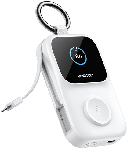 Bežična eksterna baterija Joyroom JR-W19, 5000mAh, 20W, QC + PD, 1 x Lightning - 1 x QI - 2 x USB-C, Bela