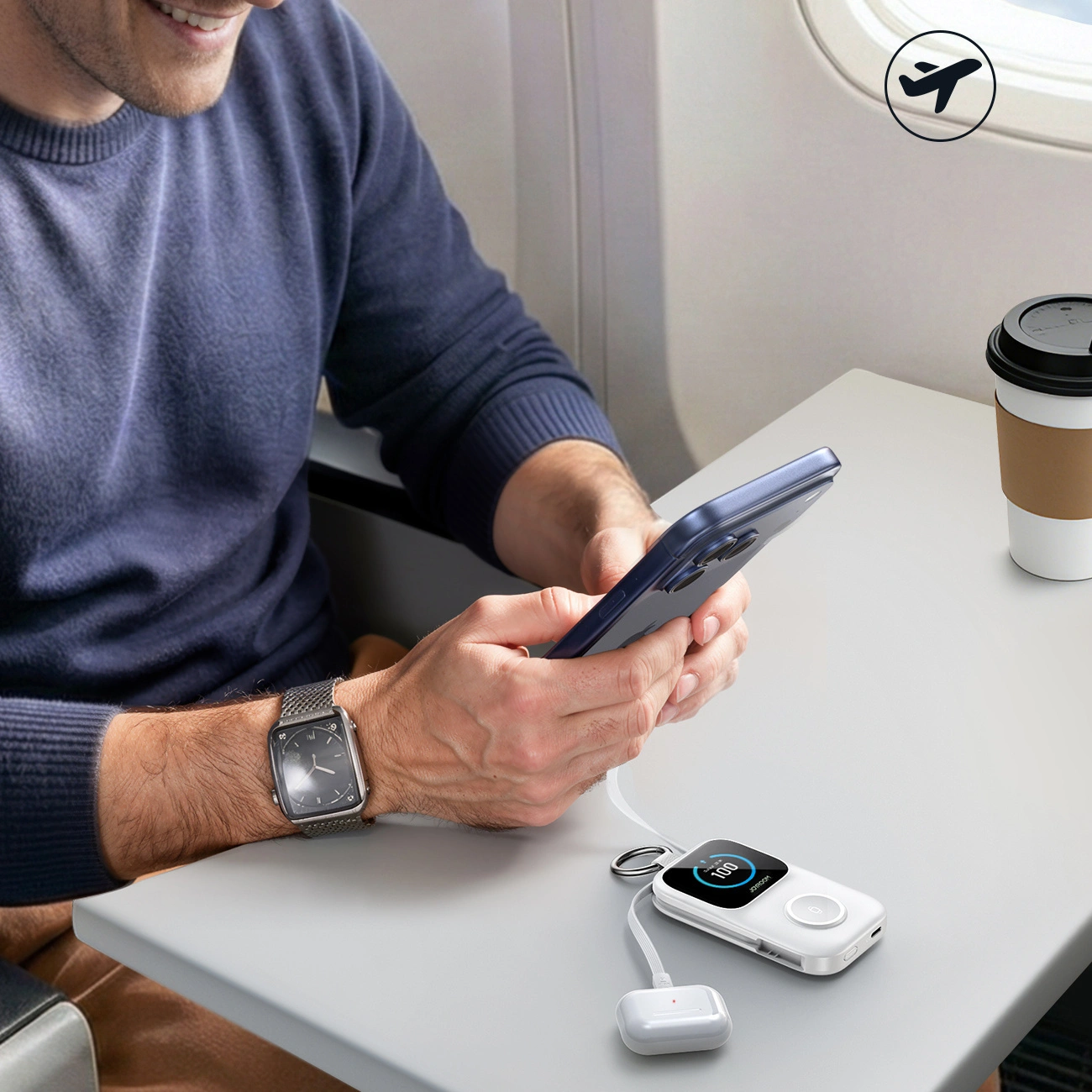 Bežična eksterna baterija Joyroom JR-W19, 5000mAh, 20W, QC + PD, 1 x Lightning - 1 x QI - 2 x USB-C, Bela