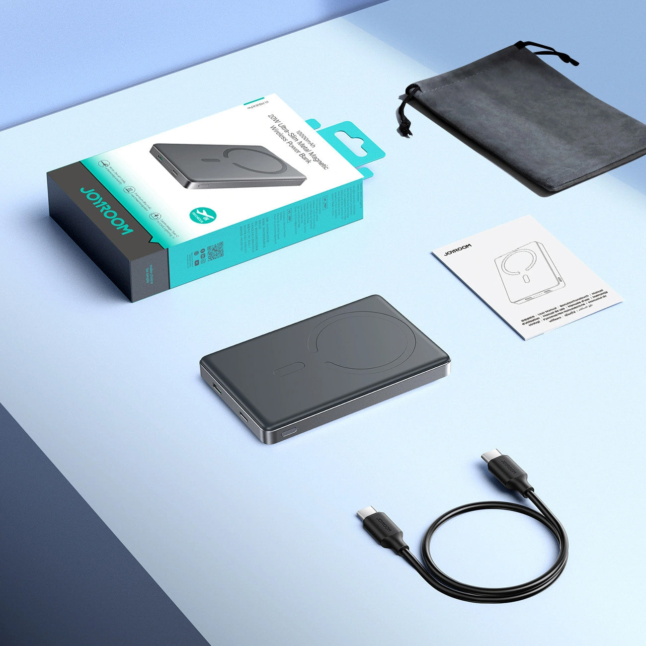 Bežična eksterna baterija Joyroom JR-PBM08 Pro, 10000mAh, 22.5W, PD + FQI, 1 x QI - 2 x USB-C, Siva