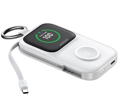 Bežična eksterna baterija Joyroom JR-W19, 5000mAh, 20W, QC + PD, 1 x Lightning - 1 x QI - 2 x USB-C, Bela
