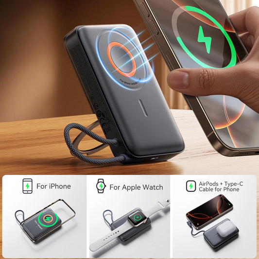 Spoljna bežična baterija Joyroom JR-PBM02, 10000mAh, 22.5W, PD + FQI, 1 x QI - 2 x USB-C, Crna