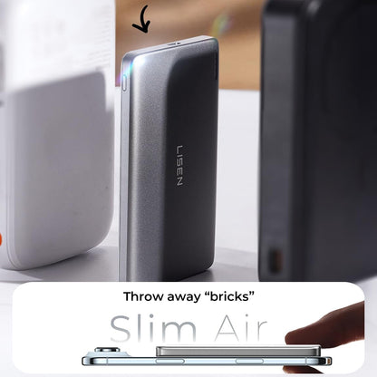 Bežična Eksterna Baterija Lisen L601 Pro, 5000mAh, 22.5W, PD + FQI, 1 x QI - 1 x USB-C, Siva YL0325090011