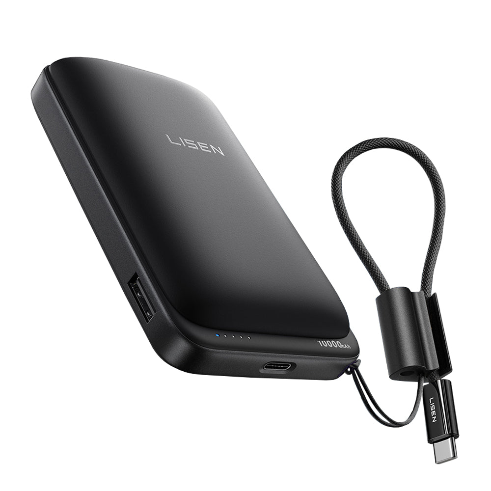 Bežična Eksterna Baterija Lisen P604, 10000mAh, 65W, QC + PD + FQI, 1 x QI - 1 x USB-A - 1 x USB-C, Crna