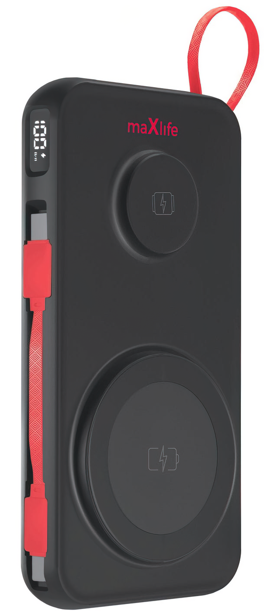 Spoljna bežična baterija MaXlife MXPB-08, 10000mAh, 22.5W, QC + PD + FQI + QI, 1 x USB-A - 1 x USB-C - 2 x QI, Crna