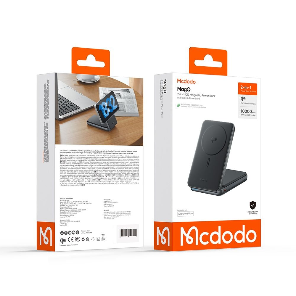 Spoljna bežična baterija McDodo MC-6310 2u1, 10000mAh, 20W, PD + FQI, 1 x USB-C, Crna