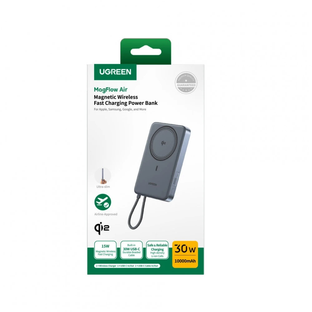 Bežična eksterna baterija UGREEN PB570 (65839B), 10000 mAh, 30 W, PD + FQI, 1 x QI – 2 x USB-C, plava