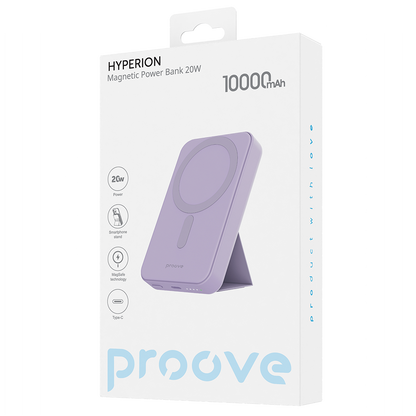 Spoljna baterija Wireless Proove Hyperion, 10000mAh, 20W, PD + FQI, 1 x QI - 1 x USB-C, Ljubičasta
