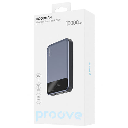 Spoljna bežična baterija Proove Hoodman, 10000mAh, 20W, PD + FQI, 1 x QI - 1 x USB-C, Siva PBH120010003