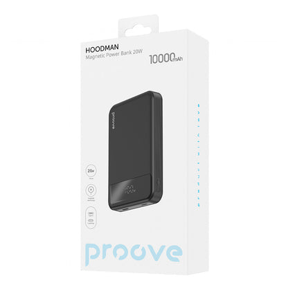 Spoljna baterija Wireless Proove Hoodman, 10000mAh, 20W, PD + FQI, 1 x QI - 1 x USB-C, Crna PBH120010001