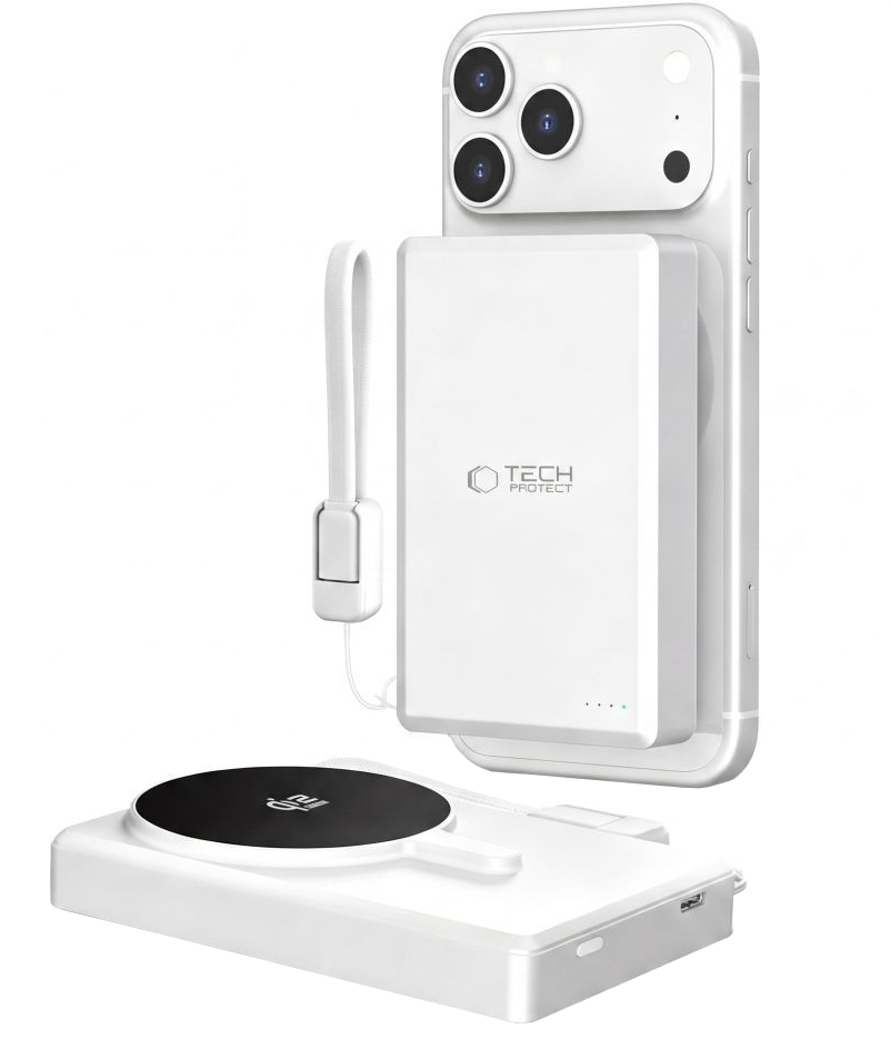 Bežična eksterna baterija Tech-Protect PB40 LifeMag, 10000mAh, 25W, PD + FQI, 1 x QI - 1 x USB-C, Srebrna