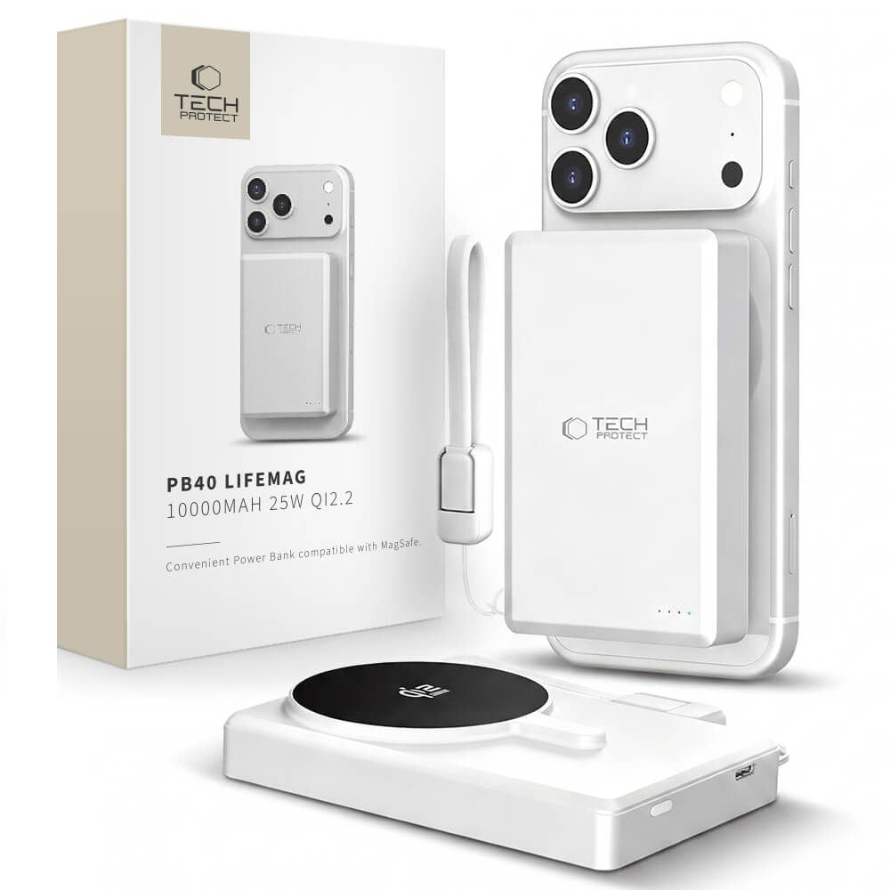 Bežična eksterna baterija Tech-Protect PB40 LifeMag, 10000mAh, 25W, PD + FQI, 1 x QI - 1 x USB-C, Srebrna